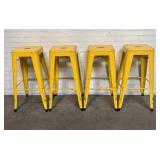 4 Industrial Style Yellow Metal Backless Bar Stool