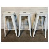 3 Industrial Style White Metal Backless Bar Stools
