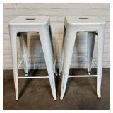 2 Industrial Style White Metal Backless Bar Stools