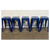 5 Industrial Style Blue Metal Backless Bar Stools
