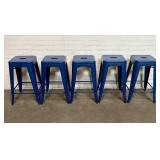 5 Industrial Style Blue Metal Backless Bar Stools