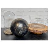 Glass Dome On Wood Base, Small Globe, Live Edge St
