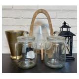 Lot Of Glass Containers, Vases And Candle Lantern
