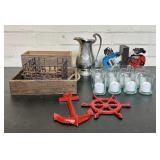 Assorted Decoration Including Pitcher, Bookends, W