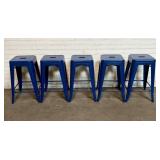 5 Industrial Style Blue Metal Backless Bar Stools