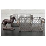 Pair Of Wooden Handled Wire Baskets With Horse Sta