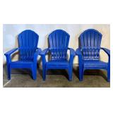 3 Blue Heavy-Plastic Adirondack Style Chairs 30'X3