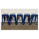 5 Industrial Style Blue Metal Backless Bar Stools