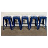 5 Industrial Style Blue Metal Backless Bar Stools