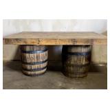 Double Whiskey Barrel Table With Natural Barnwood