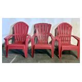 3 Red Heavy-Plastic Adirondack Style Chairs 29'X37