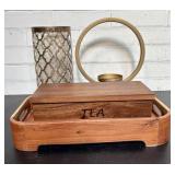 Decoration Including Wooden Tray And Tea Box With