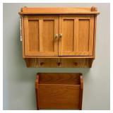 Two-Piece Oak Wood Wall Cabinet and Storage Bin Se