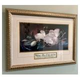 Framed Magnolia Still Life Print with Calligraphic