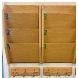 A Group of Oak Wall Mounted Office Organizers and