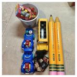 A Collection of Childrens Toys and Two Oversized N