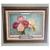 Framed Floral Still Life Print with Ranunculus and