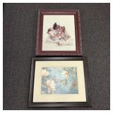 Two Framed Artworks: One Color Portrait and One Si