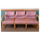 Three-Seat Solid Oak Sled-Base Tandem Bench