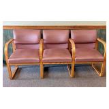 Three-Seat Oak Frame Reception Bench with Mauve Fa