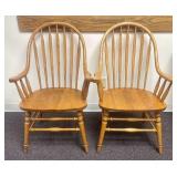 A Pair of Solid Oak Windsor-Style Hoop-Back Armcha