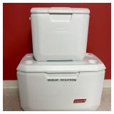 Two White Coleman Insulated Chest Coolers