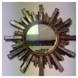 Sunburst Wall Mirror with Distressed Gilt Finish a