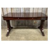 Mahogany Library Table with Harp Pedestals and Int