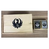 A Ruger Firearms Set of Playing Cards in a Wooden