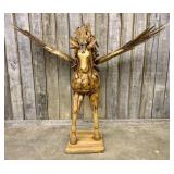 Large Scale Assembled Teak Pegasus Sculpture