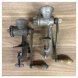 Two Belknap Blue Grass Cast Metal Hand Crank Meat