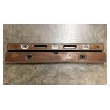 Two Antique Wooden and Brass Bound Levels Includin