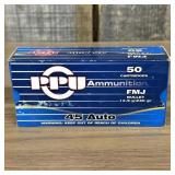 PPU Ammunition 45 Auto 230 Grain FMJ Cartridges