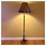 Cast Metal Floor Lamp with Embossed Leather Shade