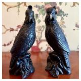 A Pair of Cast Iron - Bronzed Cockatoo Figural Boo