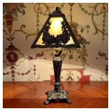 Slag Glass and Cast Metal Floral Filigree Boudoir
