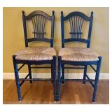 A Pair of Black Painted Wood Counter Height Stools