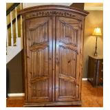 French Provincial Style Pine Two Door Media Armoir