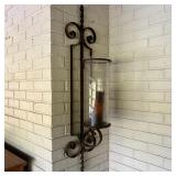 Large Wrought Iron and Etched Glass Hurricane Wall