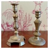 Two Assorted Cast Brass Candlesticks