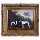 British School Oil on Canvas Two Greyhounds in a L