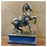 Cast Resin Figure of a Caparisoned Horse on Plinth