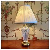 Cut Crystal and Brass Electric Table Lamp with Ple