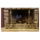 Neoclassical Style Brass Fireplace Fender and Matc