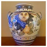 Large Hand Painted Majolica Earthenware Urn with M