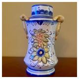 Large Hand-Painted Majolica Style Earthenware Vase