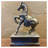 Cast Resin Figure of a Caparisoned Horse on Plinth