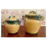 A Pair of Italian Glazed Earthenware Lidded Jars