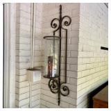 Large Wrought Iron and Etched Glass Hurricane Wall