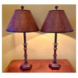 A Pair of Turned Wood and Metal Buffet Table Lamps